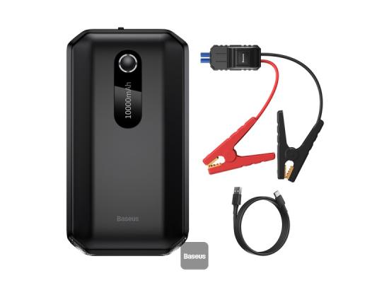 Baseus Super Energy Air Car Jump Starter Built-in 10000mAh Power Bank 1000A Max Peak Current 12V Car Jump Starter (Up to 4.0L Gas, 2.5L Diesel Engines) Emergency Portable Phone Charger - Black